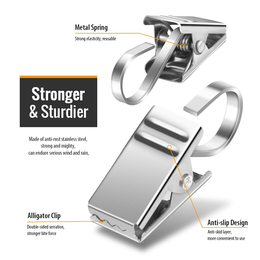 Teenitor 25 Pack Curtain Clips for Hanging Curtain Hooks, Stainless Steel Curtain Hooks with Clips, Small Hooks Clips for Camper Awning Light Photos Party Decorations