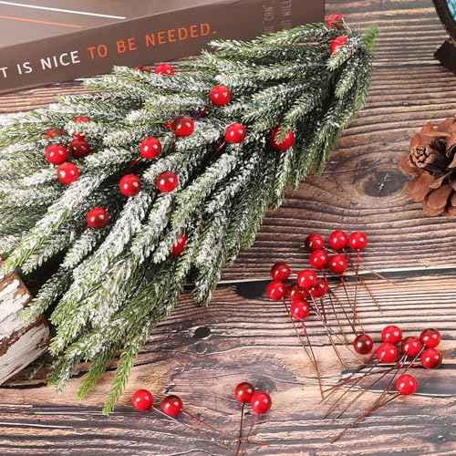 DIYASY 240 Pcs Artificial Holly Berries, Mini 10 mm Christmas Fake Berries with Wire Stems Xmas Red Berry Stems Picks for Christmas Tree Decorations Wreath Craft Wedding Party Decor