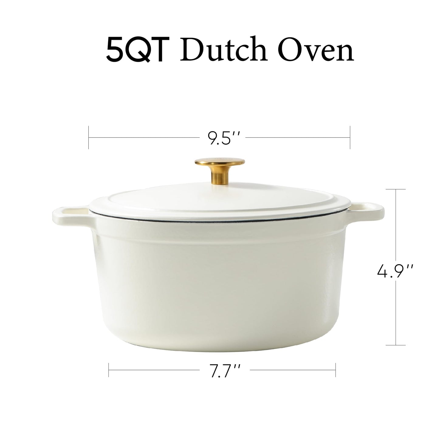 CAROTE 5QT Enameled Cast Iron Dutch Oven Pot with Lid, Cream White