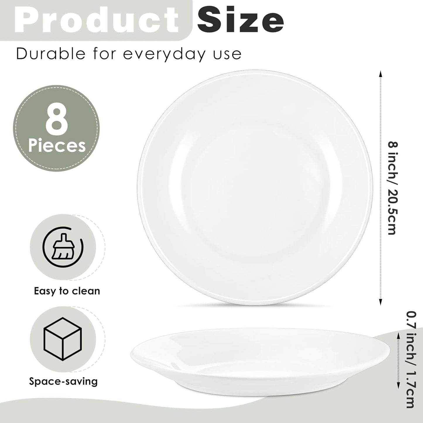Regine Switzerland 8-Inch Ceramic Salad Plates - Microwave & Dishwasher Safe White Porcelain Set