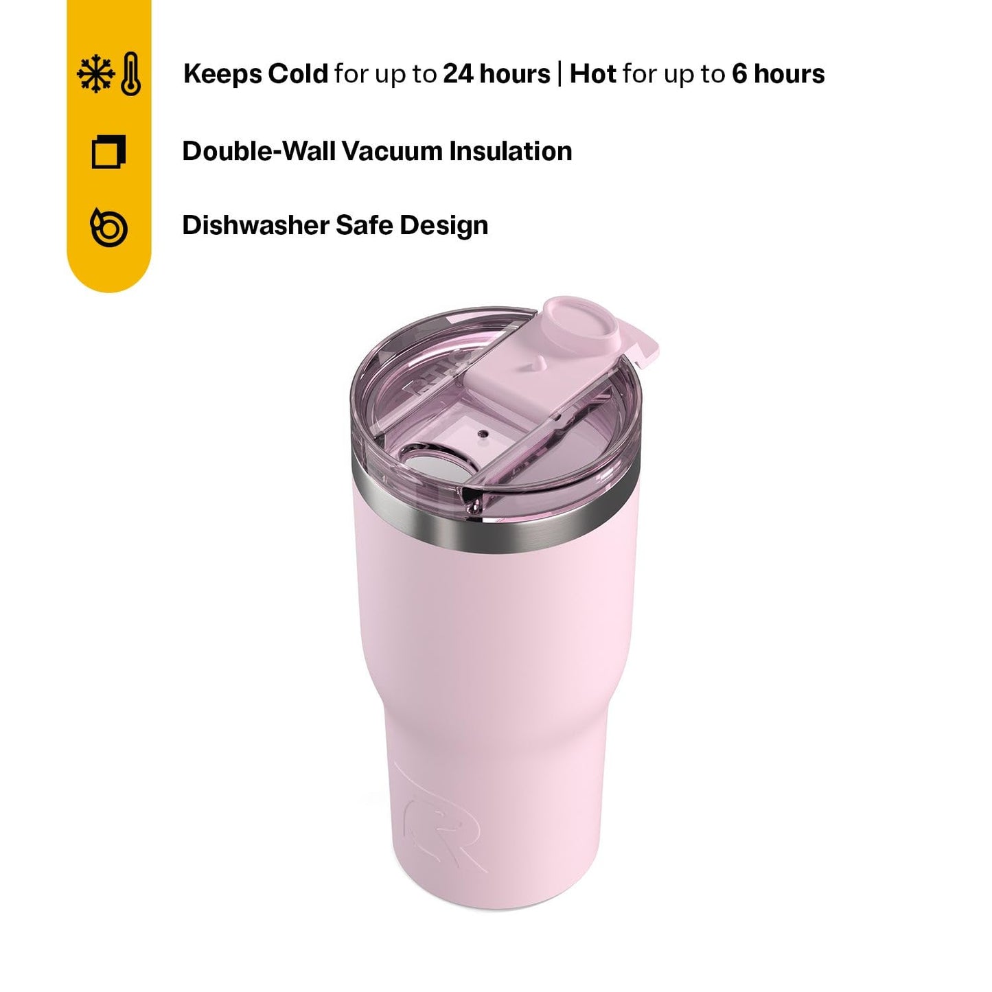 RTIC 20oz Essential Tumbler with Lid, Ceramic Lined, Insulated, Stainless Steel, Metal, Double Wall Vacuum-Insulation, Travel Cup for Iced Coffee, Tea, Hot and Cold Drink, Pale Pink