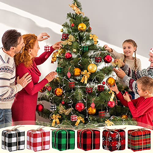 Chivao 24Pcs Mini Christmas Presents Ornaments Buffalo Plaid Multi-Color 1.57in