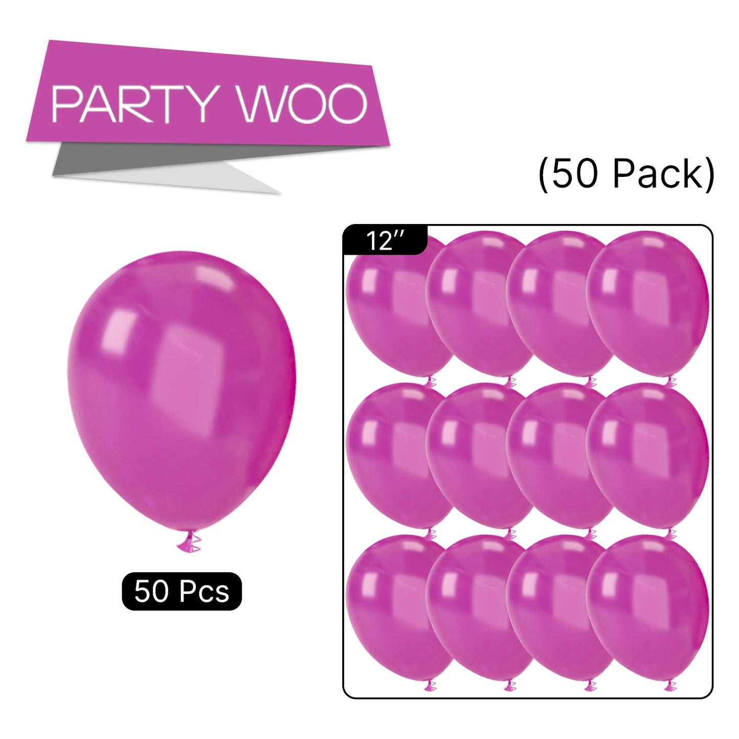 PartyWoo Hot Pink Balloons 50 pcs 12 Inch Pearl Magenta Fuchsia Dark Pink Latex Helium Balloons for Valentine's Day Baby Shower Bachelorette Bridal Shower Birthday Party Decorations Pink-Z308