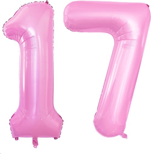 GOER Jumbo 42-Inch Number 17 Balloons - Sweet 17 Birthday Party Decorations in Light Pink
