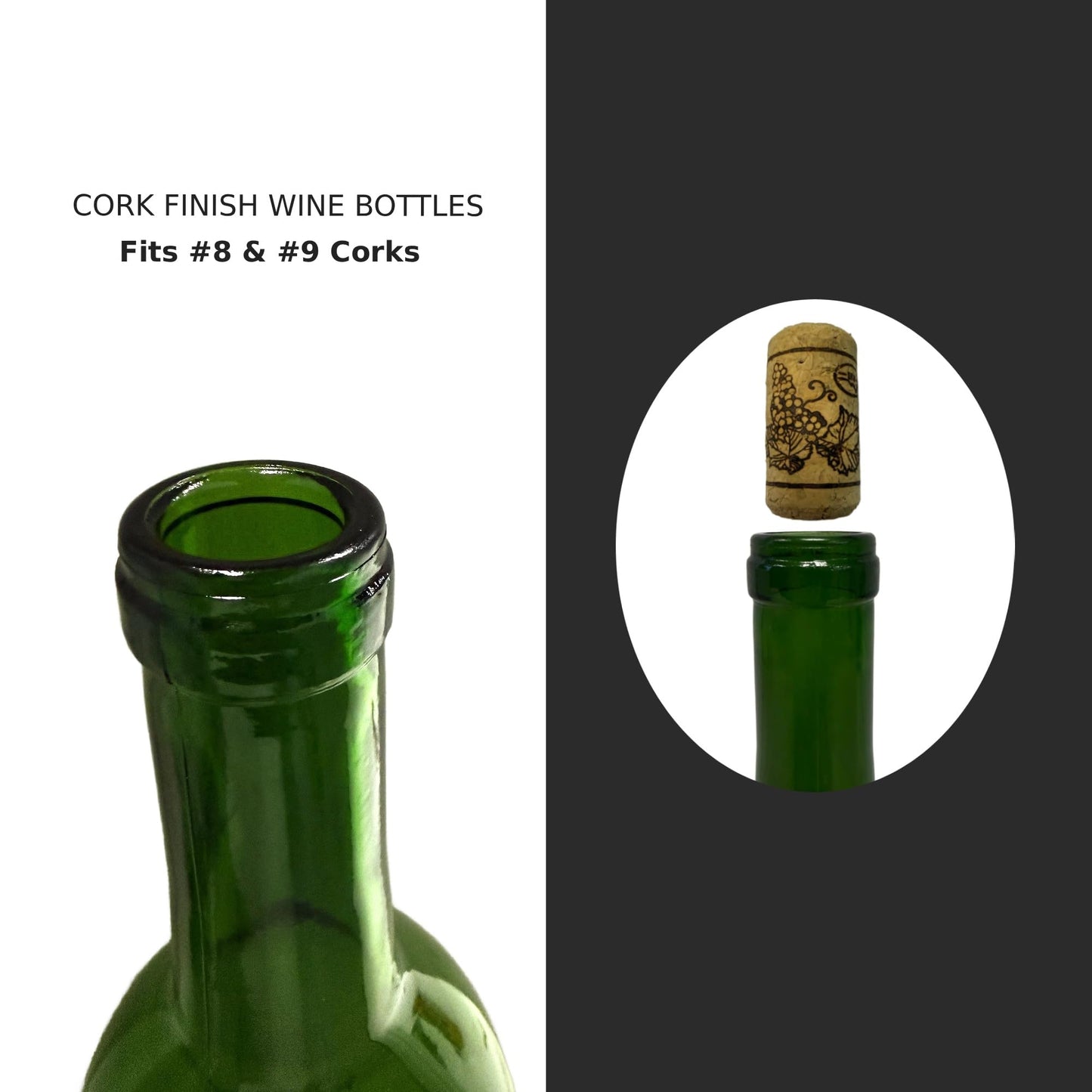 North Mountain Supply 750ml Glass Bordeaux Wine Bottles, CORK FINISH, Flat Bottom – Case of 6, Champagne Green