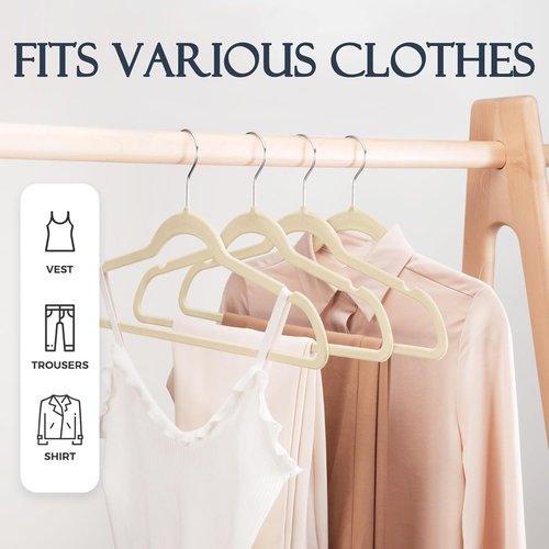HOUSE DAY Velvet Hangers - Non-Slip Heavy Duty Clothes Hangers, 40 Pack, Beige, 360° Rotating Hook