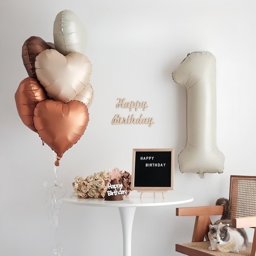 40 Inch Cream 1 Balloon Decor, Beige Tan Brown Heart Balloons, Foil Neutral Nude Sand White Helium Star Number 1 Balloons for Girls 1st Birthday Anniversary Baby Shower Party Boho Decoration Supplies