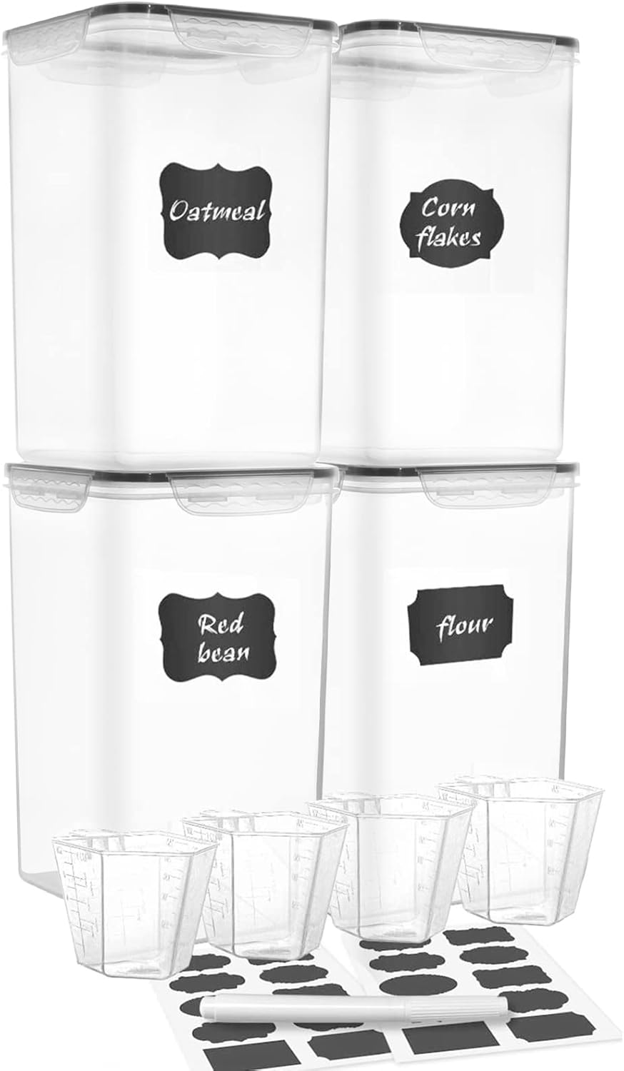 MCIRCO Extra Large 7qt Food Storage Containers - Airtight 4-Piece Set for Flour & Sugar | Includes Measuring Cups & Labels