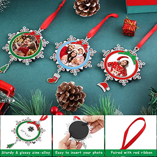 3 Pieces Snowflake Christmas Picture Frame Ornaments, Zinc Alloy, Red/Green/Blue