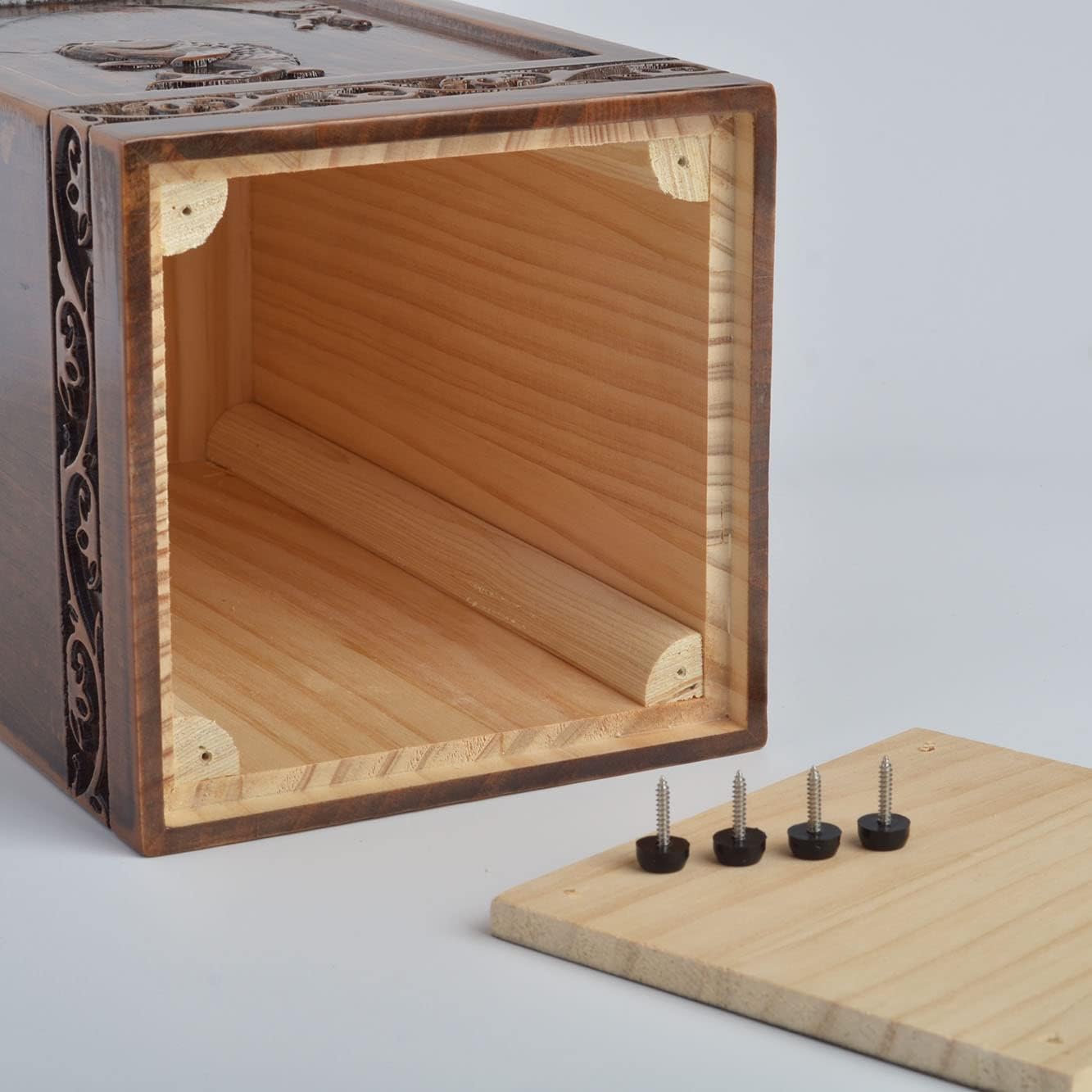 Handmade Wooden Engraved Urn for Human Ashes Adult Male Female Satin Bag Cremation urns Box (Butterfly(250lbs))