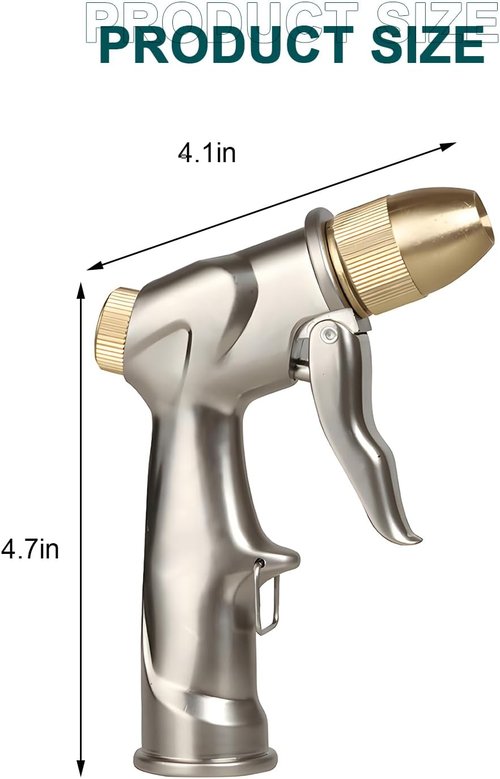 Heavy Duty Metal Hose Nozzle by Upgraded | 4 Spray Patterns for High Pressure Watering & Car Washing