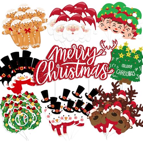 73pcs Christmas Cupcake Toppers Picks Set for Christmas Tree Snowman Santa Claus gingerbread Man Reindeer Elf Theme Holiday Xmas Party Appetizers Cake Decorations Supplies