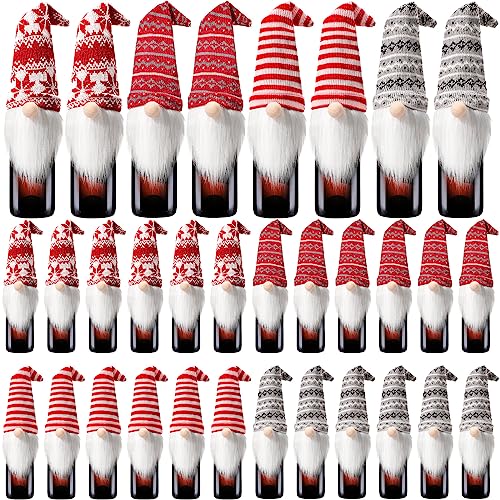 Honeydak 32 Pcs Christmas Gnome Wine Bottle Toppers Knit Hat Party Decor