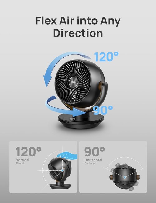 DREO 11-Inch Desk Air Circulator Fan - Remote Control, 4 Speeds, 120° Vertical Oscillation, Quiet 25dB