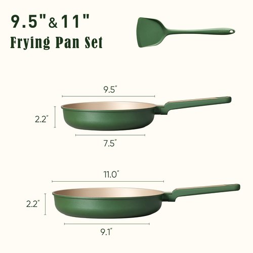 CAROTE 9.5'' and 11'' Nonstick Frying Pans Skillet, NonStick Fry Pan Egg Pan Omelet Pans,Healthy & PFOA Free, Induction-Compatible, Dishwasher Safe & Includes Silicone Spatula，Green