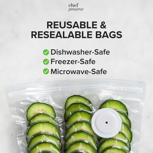 Chef Preserve Compact Vacuum Sealer - Powerful Handheld Food Saver with 30 Reusable Bags | Portable Design