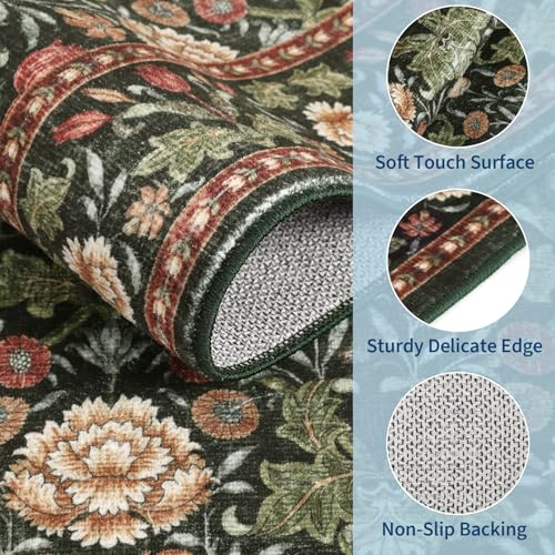 GarveeHome Forest Chestnut 8x10 Floral Area Rug - Washable Non Slip Indoor Carpet