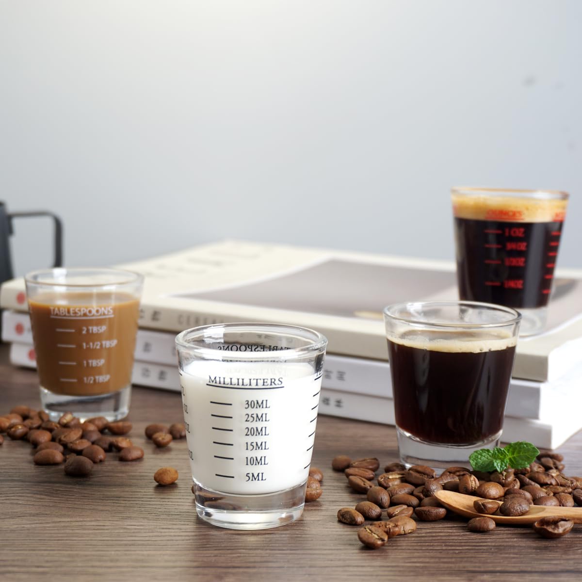 NCnnwovf Shot Glasses Measuring cup Liquid Heavy Base Wine Glass Espresso Shot Glass 26-Incremental Measurement 1oz, 6 Tsp, 2 Tbs, 30ml Black and Red