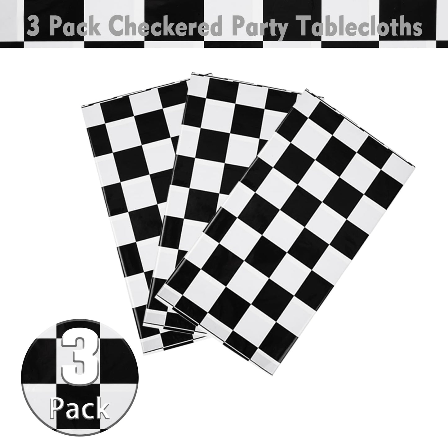 Kesfey 12 Packs Black and White Checkered Tablecloths 54 x 108 Inches Disposable Plastic Checkered Flag Racing Table Cover Waterproof Rectangle Race Car Table Cloth for Picnic Party Retro Celebration