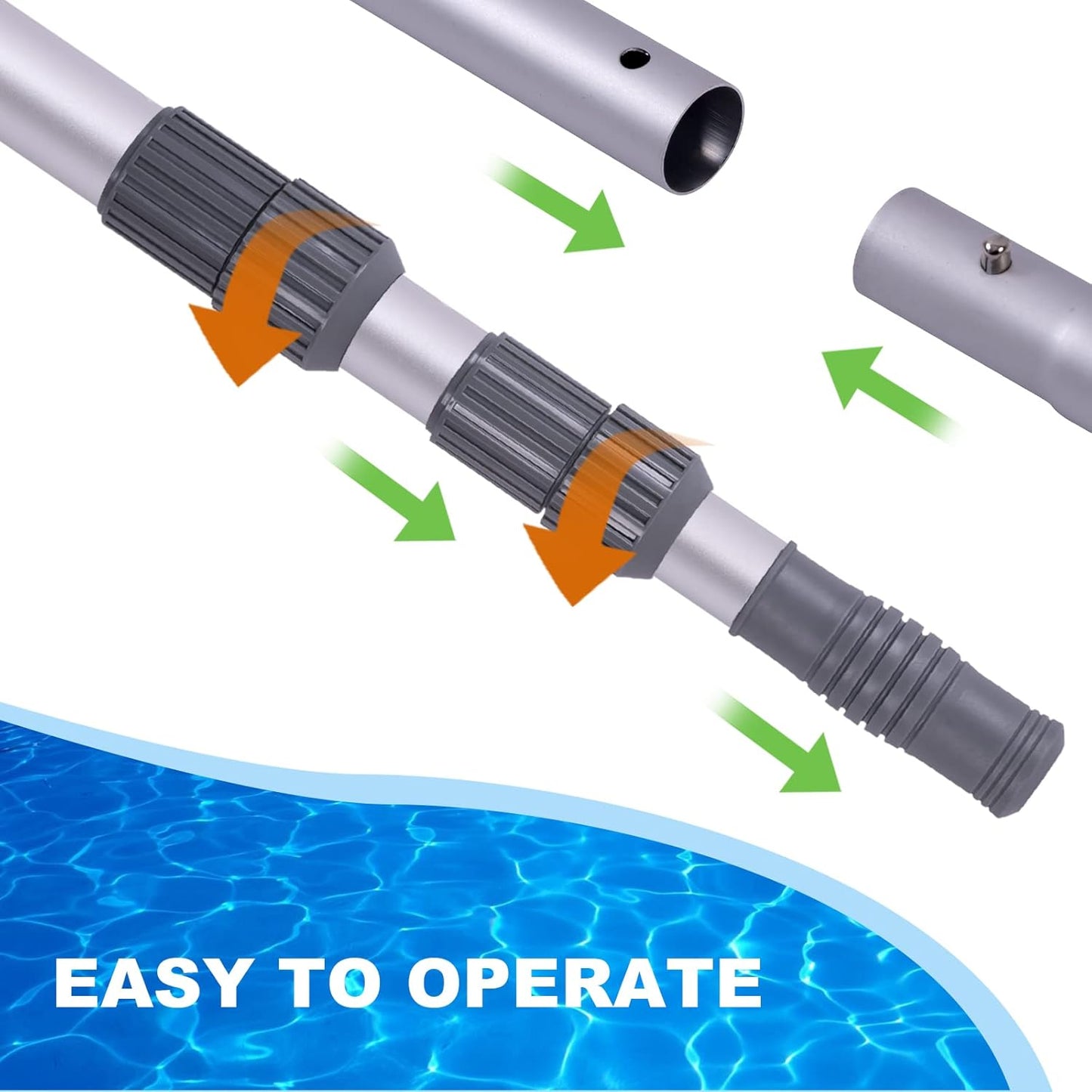 Sepetrel Pool Pole - 15-Foot Professional Telescoping Cleaning Pole for Skimmer Net & Vacuum Head