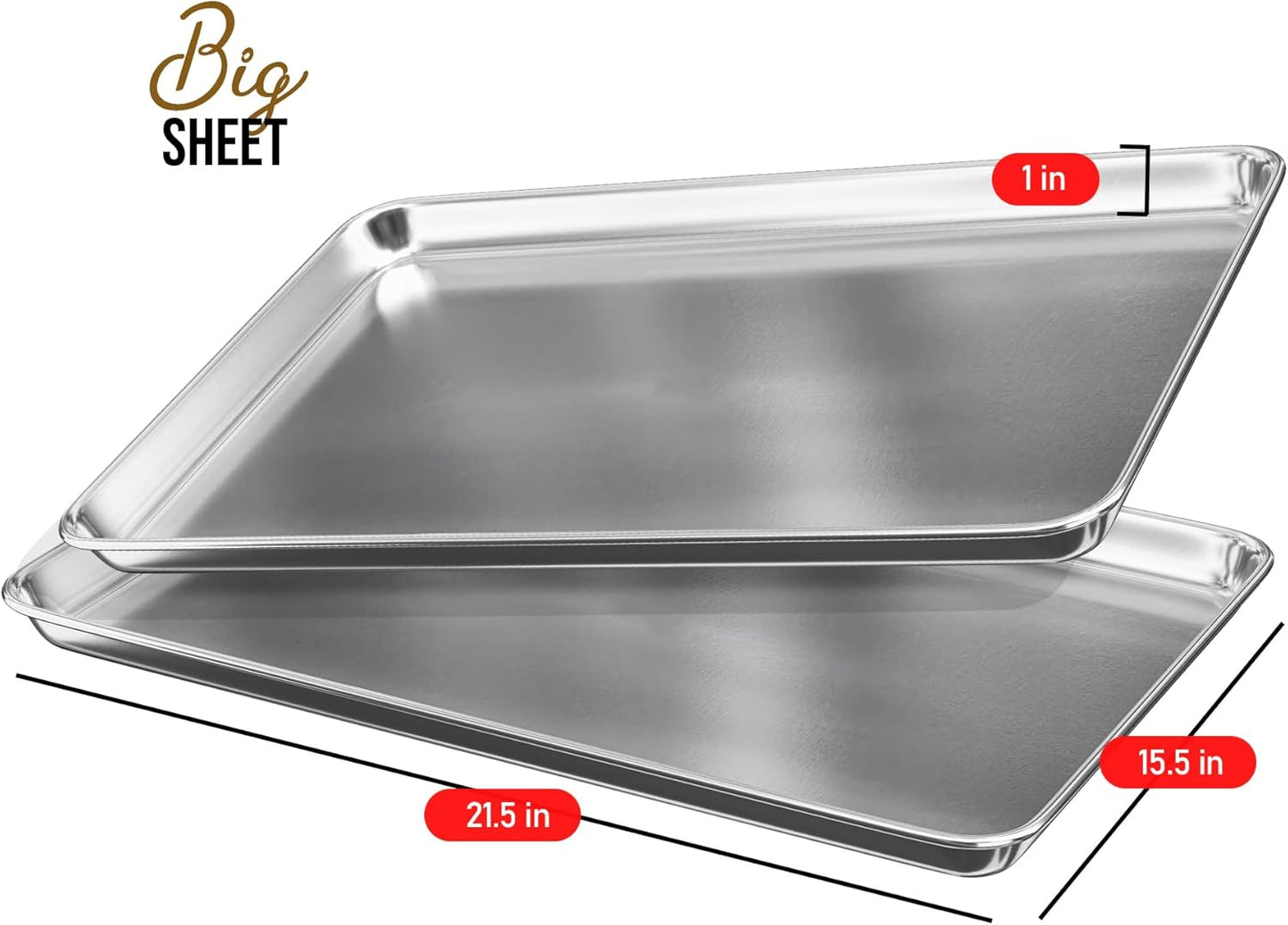 JoyTable Aluminum Baking Sheet Set - 2 Pack Large Non-Stick Cookie Sheets | 21 x 15 Inch Warp Resistant Pans
