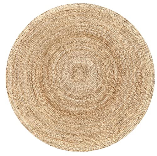 Hausattire 6 Feet Round Natural Jute Braided Area Rug - Handmade, Durable, Reversible