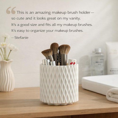 Imakmasion Makeup Brush Holder Organizer, 360° Rotating 5-Slot Make up Brushes Cup for Cosmetic, Lipstick, Hair Brush Holder - Spinning Vanity Countertop Caddy for Bathroom, Dorm & Office, White
