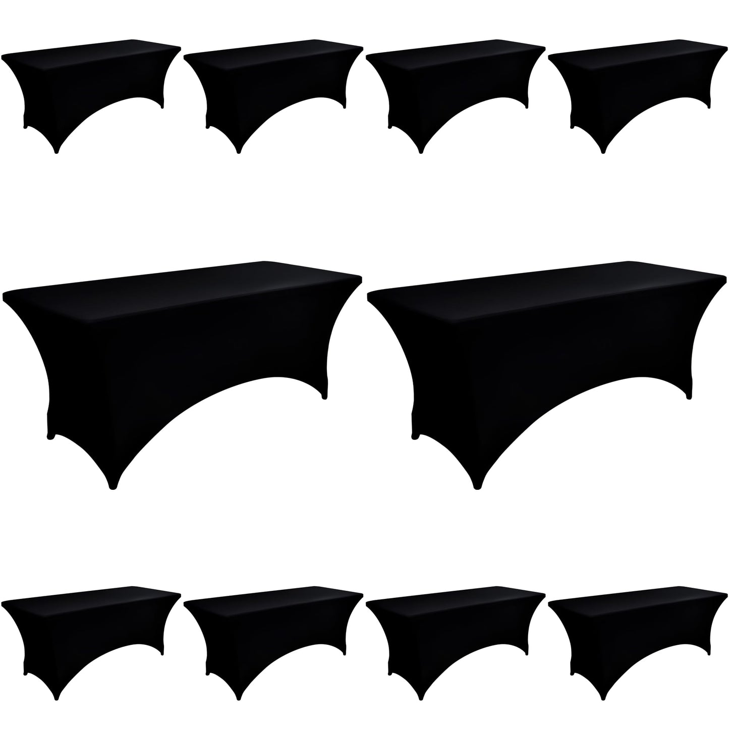 ZarzaaSik 10-Pack 4ft Black Spandex Table Covers for Rectangular Folding Tables - Wrinkle Resistant Stretch Tight Table Cloths - Fitted Table Protector for Parties, Trade Shows, Banquet, and Wedding