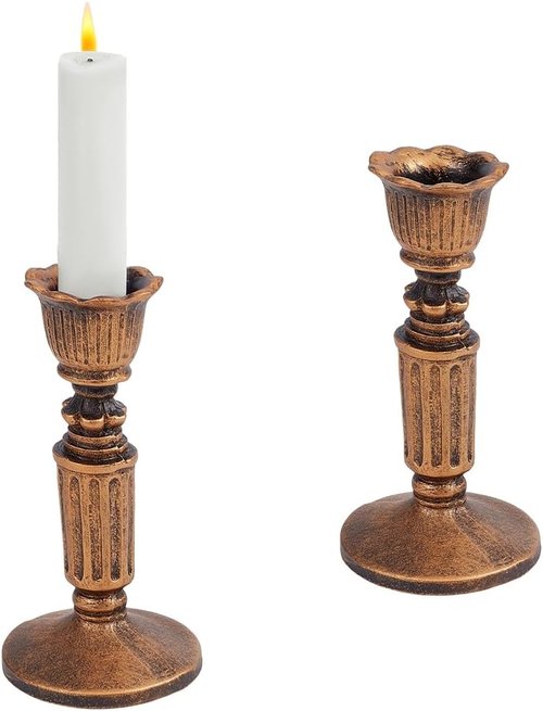 GORGECRAFT Vintage Taper Candle Holders - Antique Bronze Resin | 2-Piece Victorian Style Centerpiece