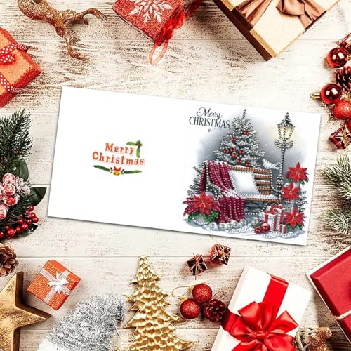 ARTopet 6Pcs DIY Folding Christmas Greeting Card Set with Diamond Art & Decoration Balls