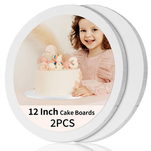Cake Boards 12 Inch Round - Sturdy 1/2 Inch Cake Drum, 12 Inch Cake Boards,Corrugated Cake Base Cake Drums for Multi-Layer Cakes, White, 2 Pcs
