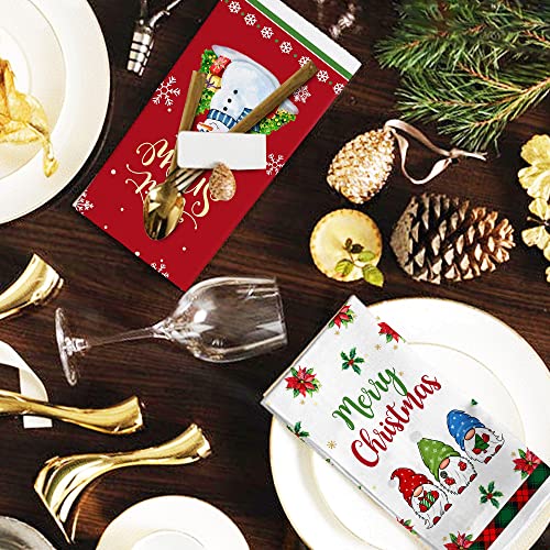 Christmas Kitchen Towels, Merry Christmas Towels Set of 2, Snowman Gnomes Red Black Buffalo Plaid Hand Dish Tea Towels for Bathroom Holiday Housewarming Gifts Decorations for Home (18x28 Inches)
