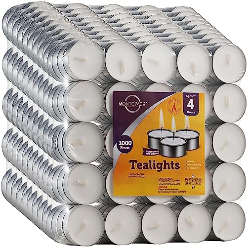 1000 Pack Unscented Tea Light Candles - Long-Lasting, Smokeless, Dripless, White for Weddings, Home, Events