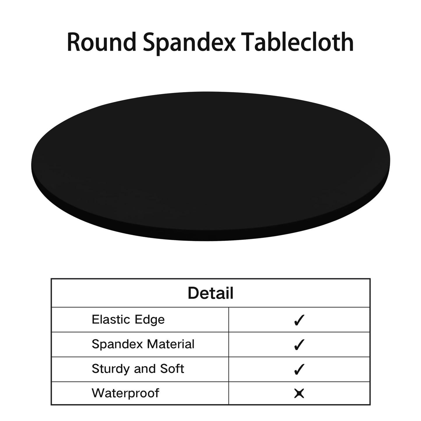 NEWISHER Round Fitted Table Cover Spandex Stretch Tablecloth Black Table Top Cover with Elastic Edged for Dining Picnic Patio 60 inch