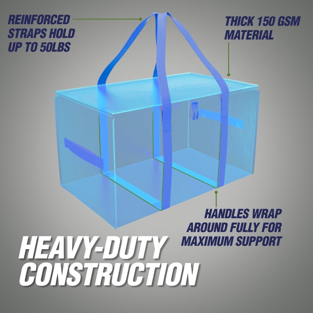 Rugged Rhino Heavy Duty Extra Large Moving Bags - Durable, Space-Saving Storage with Strong Handles | Blue/Clear 4-Pack