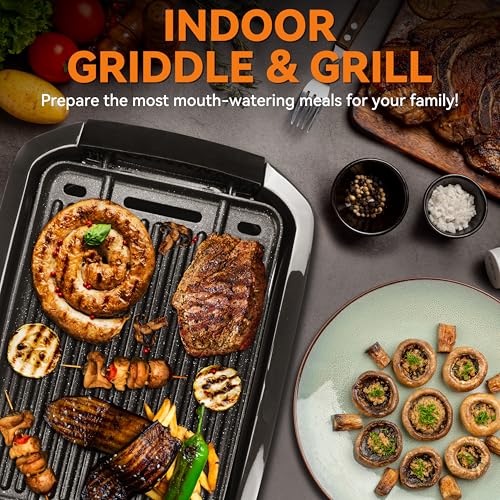 Baker’s Friend Indoor Griddle & Grill Panini Press 2-in-1 Electric Reversible Plate