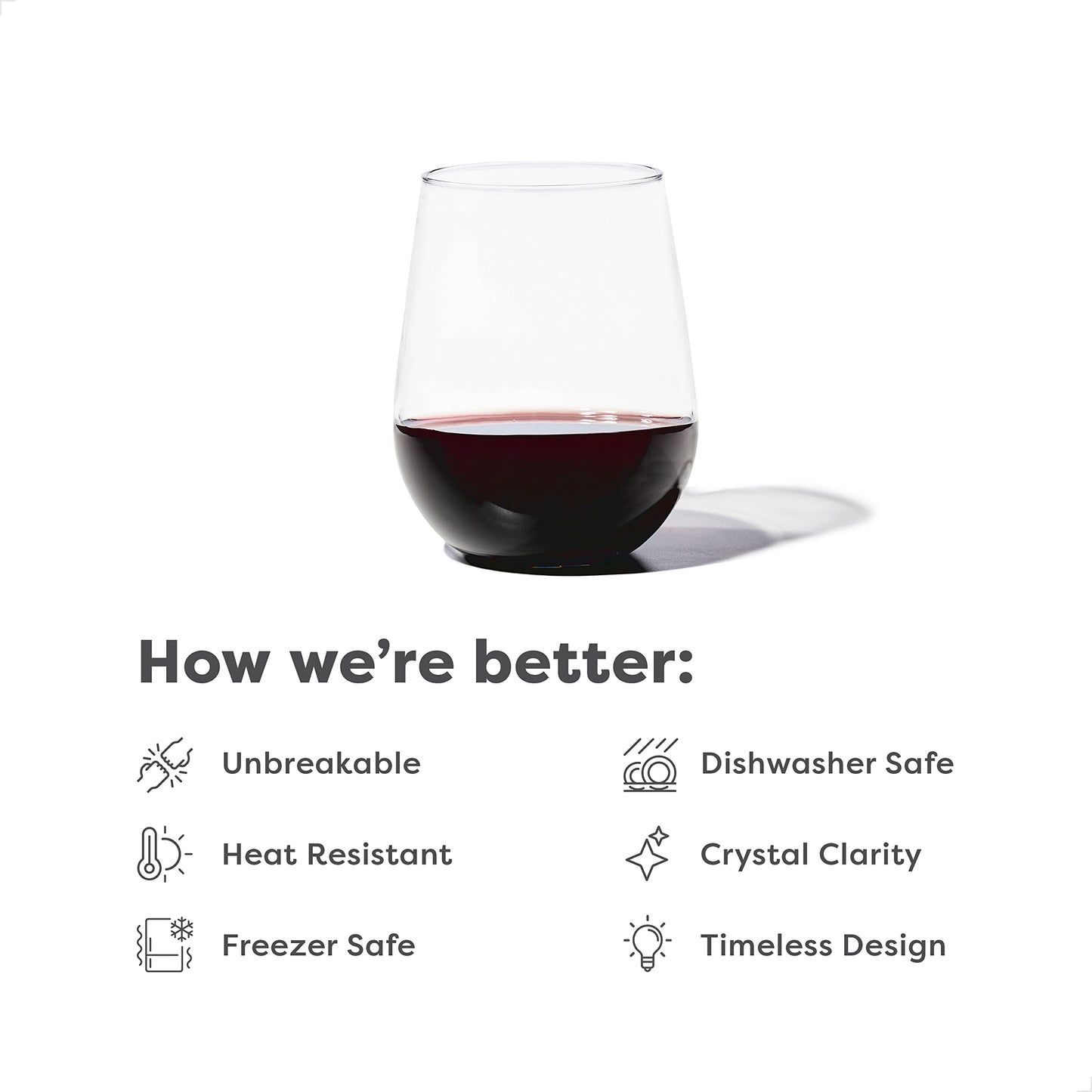 TOSSWARE RESERVE 16oz Stemless Wine SET OF 4, Premium Quality, Tritan Dishwasher Safe & Heat Resistant Unbreakable Plastic Drinking Glasses, 4 Count (Pack of 1)