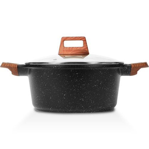 ESLITE LIFE Nonstick Stock Pot with Lid, 7 Quart Granite Casserole Large Soup Pot Pasta Cooking Pot, Induction Compatible, PTFE & PFOA Free, Black
