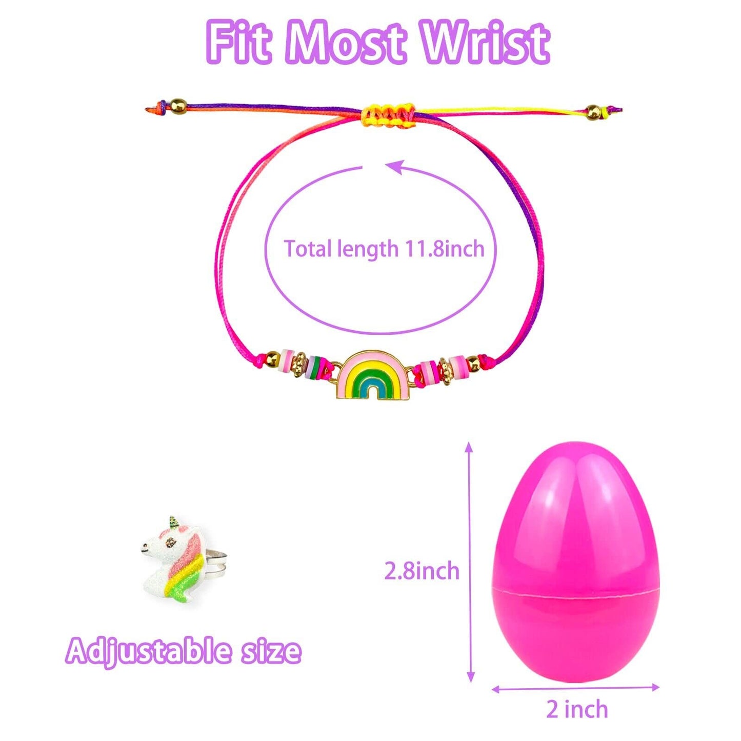Easter Basket Stuffers for Girls Kids Prefilled Girls Easter Eggs Filled 6 Pack Eggs with Colorful Bracelet and Ring Inside Plastic Easter Eggs Stuffers Easter Toys for Kids Toddler Easter Gifts