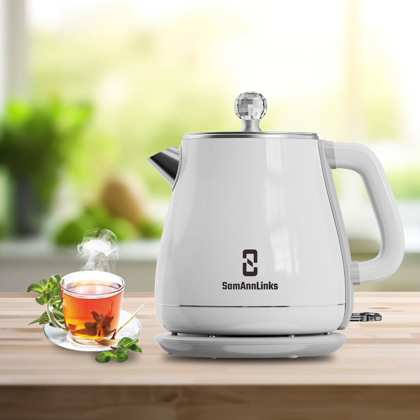 White 1.8L Electric Tea Kettle, Electric Kettle, Stainless Steel electric tea kettle for Fast Boiling Water, hot water Kettle, Double wall and Boil-Dry Protection with Auto-Shutoff.