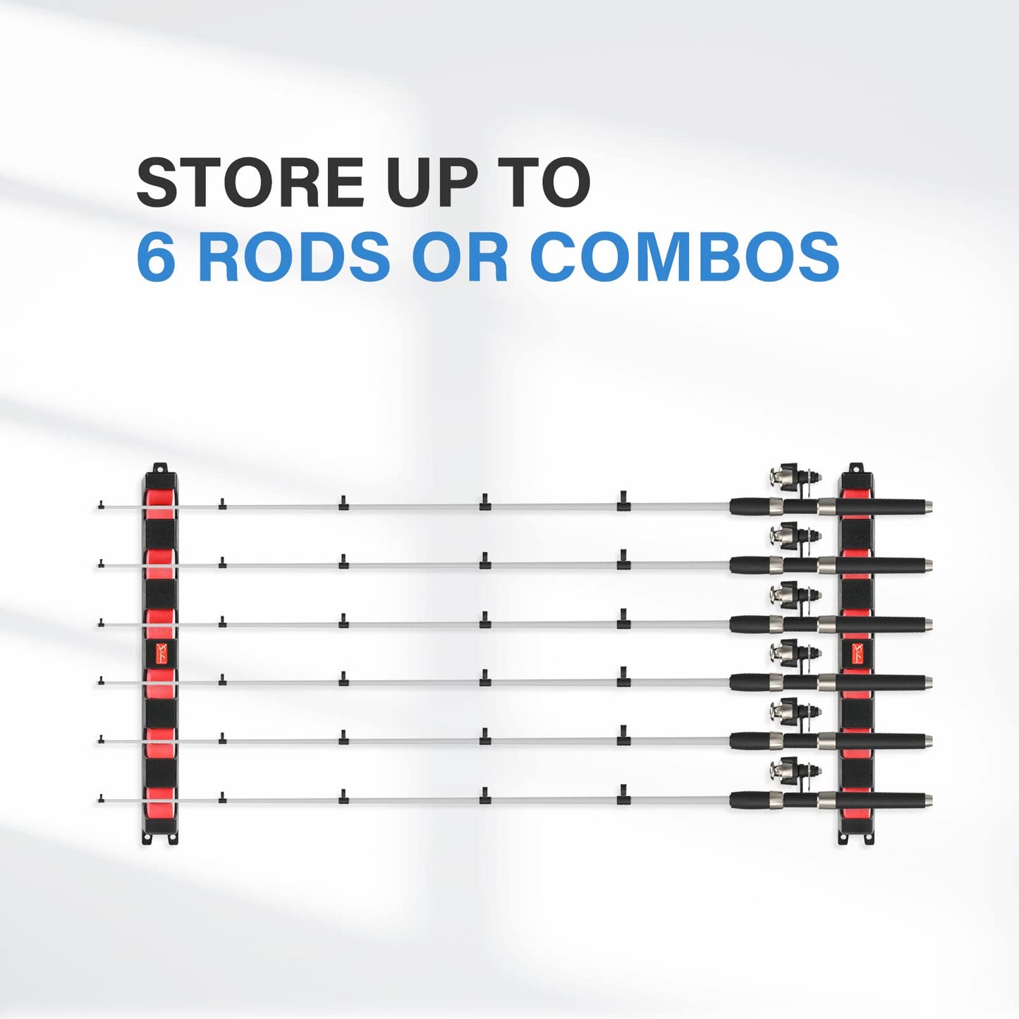 Simple Deluxe Horizontal Fishing Rod Holders Wall-Mounted - Fishing Rod Rack Great Fishing Pole Holder for Garage, Fishing Rod Rack Holds Up to 6 Rods, 13.6'' Red, 1 Pair Simple Deluxe