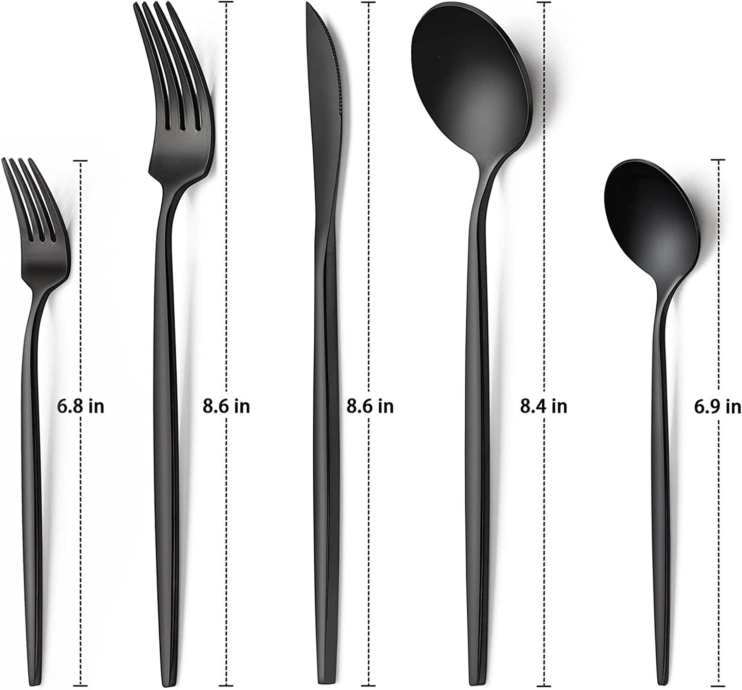 60-Piece 12 Setting Black Silverware, Food-Grade Stainless Steel Flatware Cutlery Set for Home, Office, Restaurant, Hotel