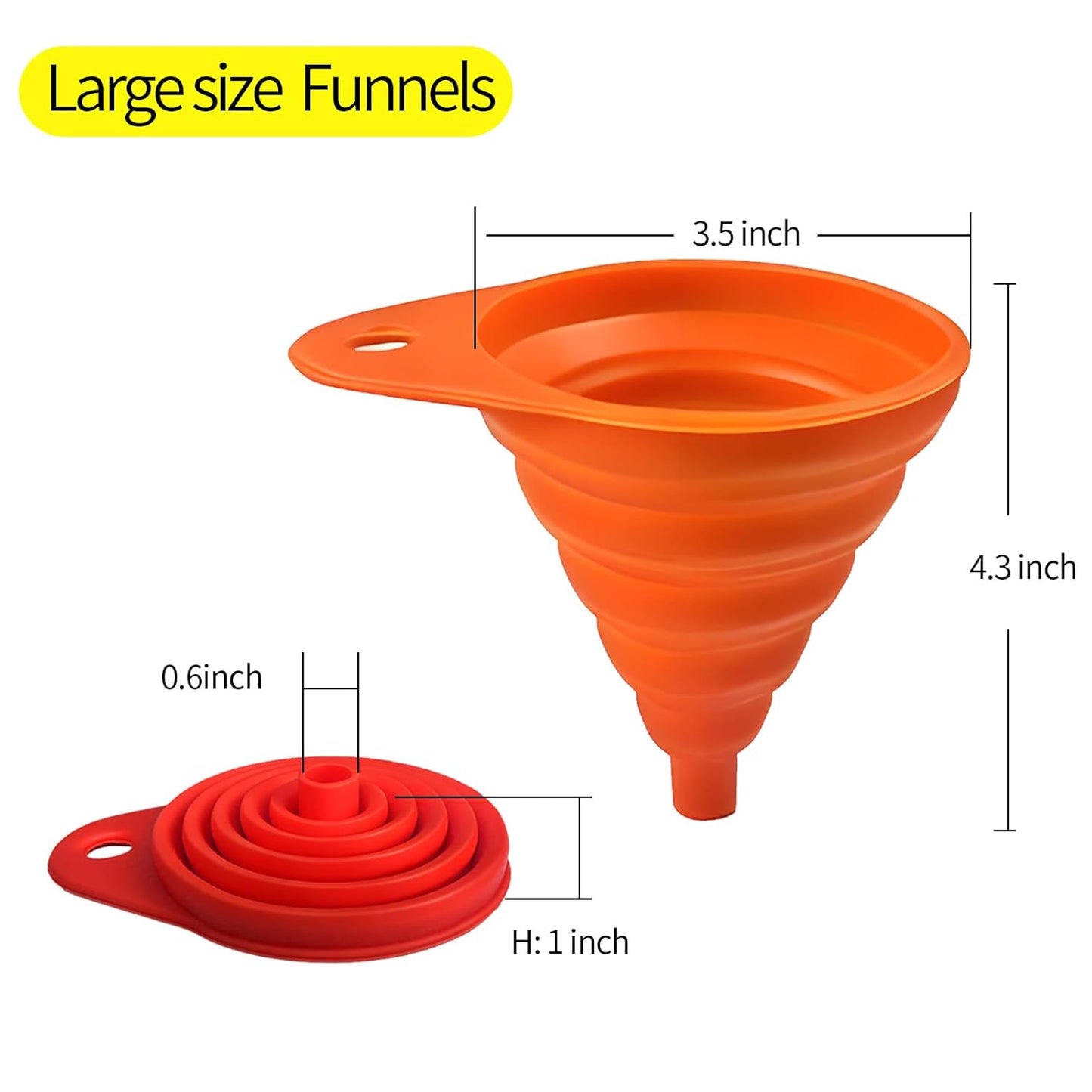 Skiennix 4-Pack Kitchen Funnel Set - Foldable Silicone Collapsible Funnels for Easy Liquid Transfer