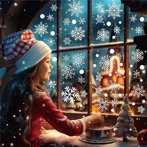 PartyGarden Snowflakes Window Clings - 8 Sheets, 152 Pcs Christmas Snowflake Decals for Glass & Holiday Decor
