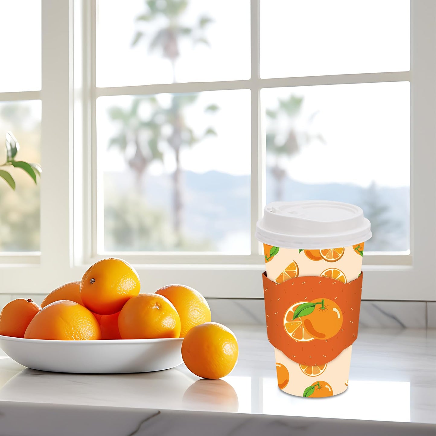 JarThenaAMCS 48 Set Little Cutie Disposable Coffee Cups with Lids and Sleeves Orange Paper Cups Cute Drinking Cup for Baby Shower Birthday Party Supplies