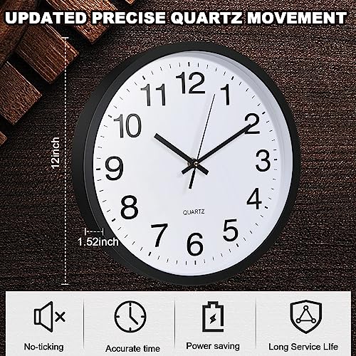 Inbagi 8 Pcs Wall Clock Bulk Silent for Classroom(Black,12 Inch)