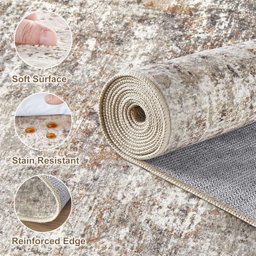 Natunest 9x12 Brown & Grey Washable Area Rug - Non Slip, Abstract Pattern