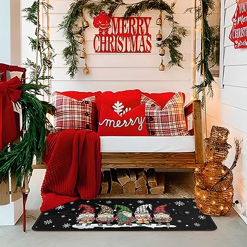 Noulmea Christmas Gnomes Kitchen Rugs Set of 2 - Black, 17x47 & 17x30 Winter Holiday Decor