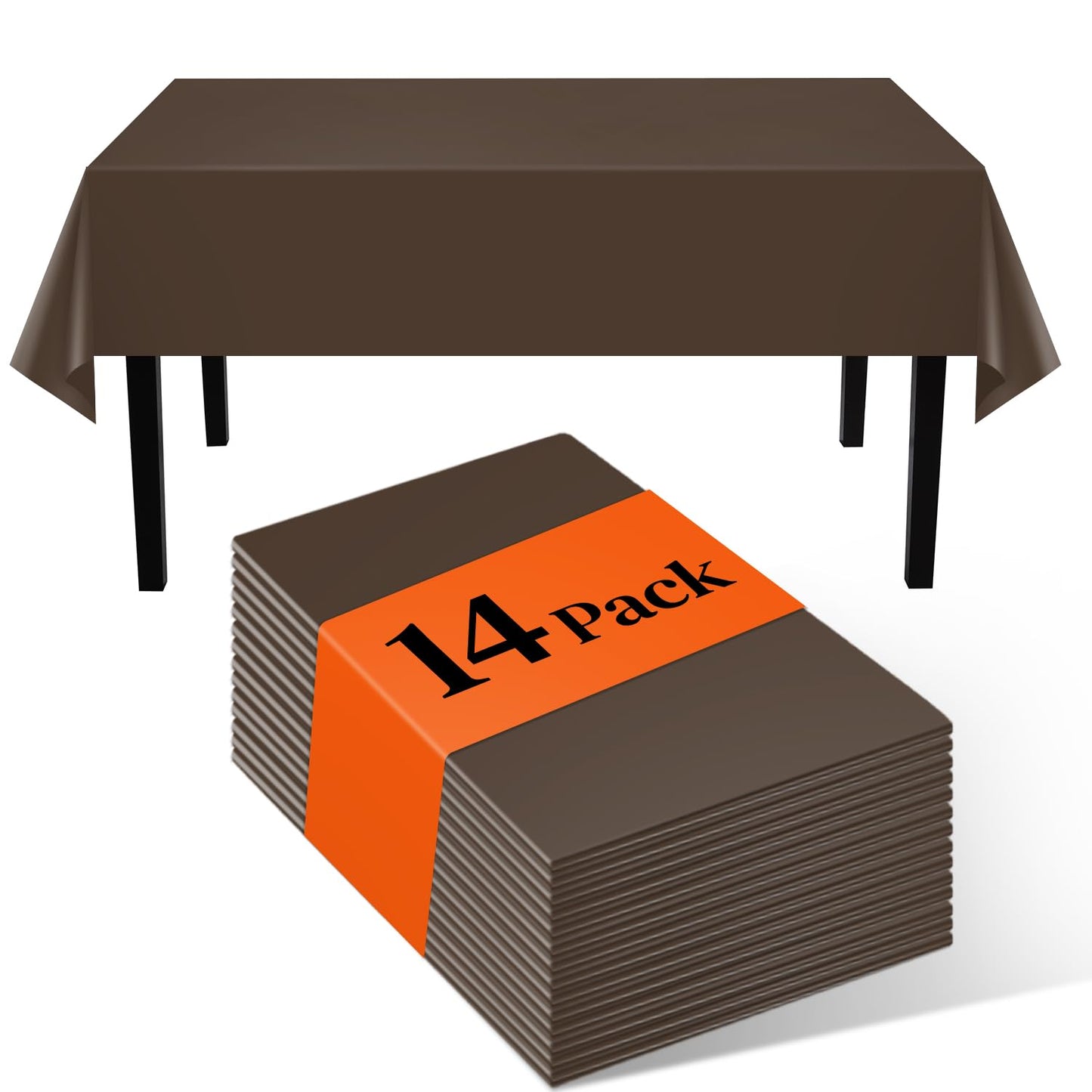 Kongdaoth Brown 14 Pack 54 x 108 Inch Plastic Tablecloths, Disposable Rectangle Tablecloth, Party Table Cover Plastic Table Cloth