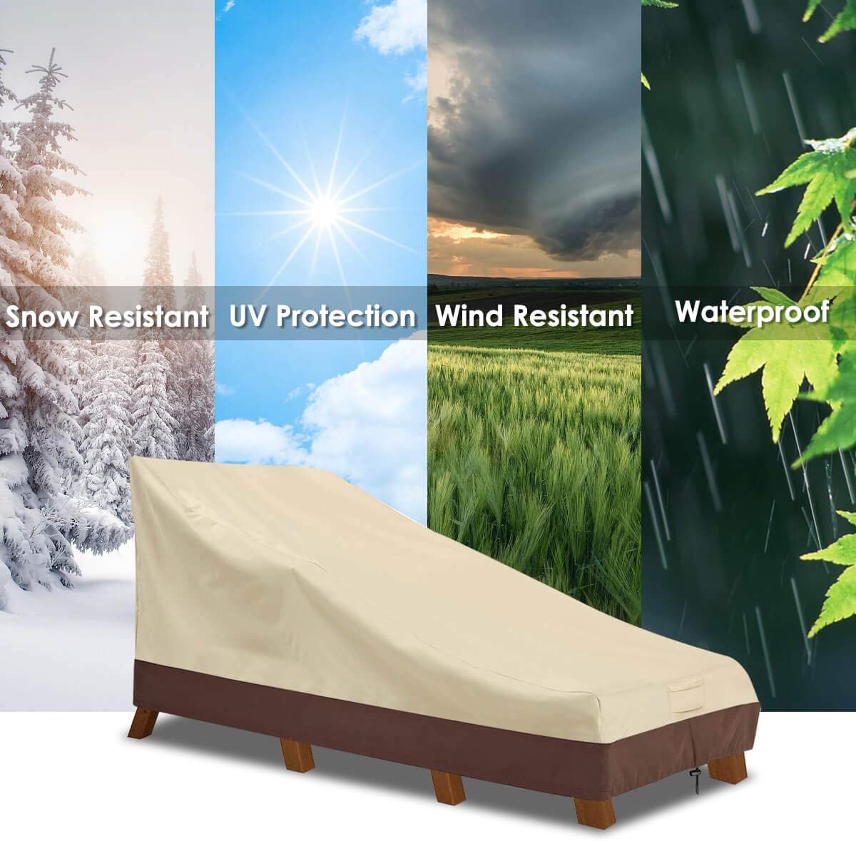 Vailge Waterproof Patio Chaise Lounge Cover - Heavy Duty 600D UV Resistant - Medium Beige & Brown